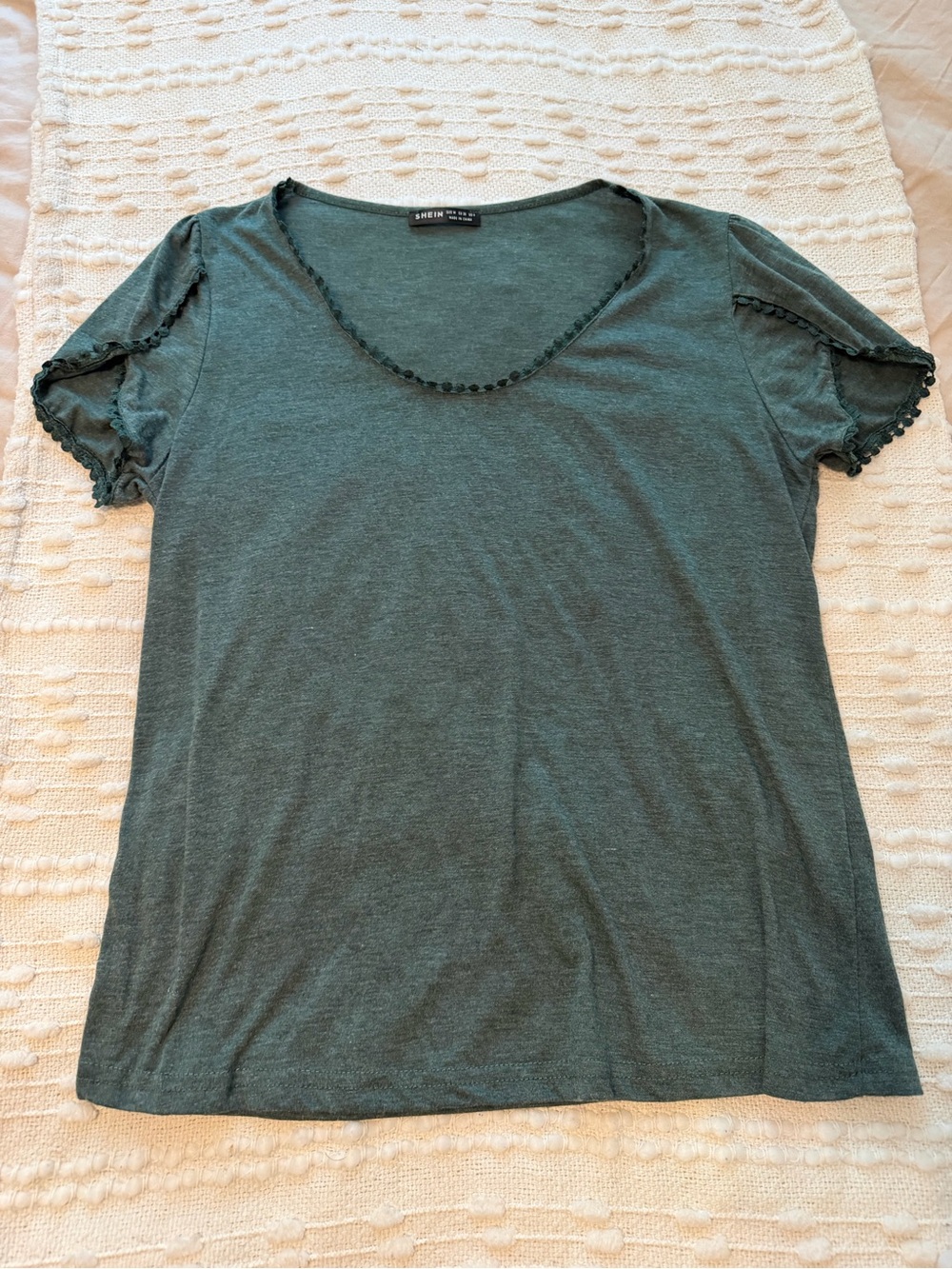 Scoop Neck Short Sleeve Top - Heather Green - M